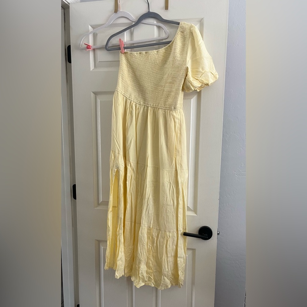 Yellow Puff Sleeve Sundress with Square Neck